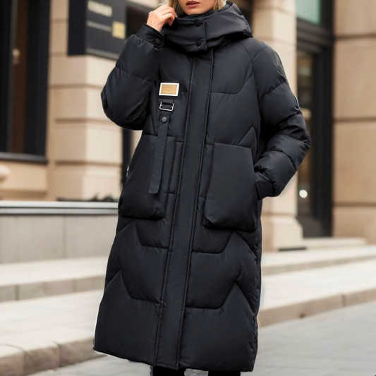 Bettina | Damen Winter-Steppmantel Lang mit Kapuze