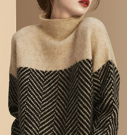 Emilia | Damen Zweifarbiger Strickpullover mit Musterdesign