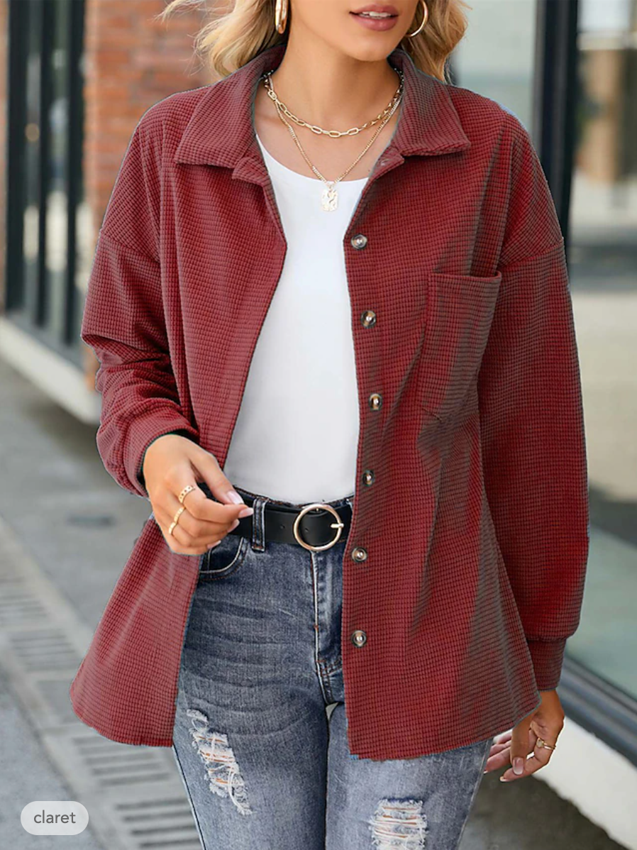 Karin | Damen Winter-Hemdjacke mit Knöpfen