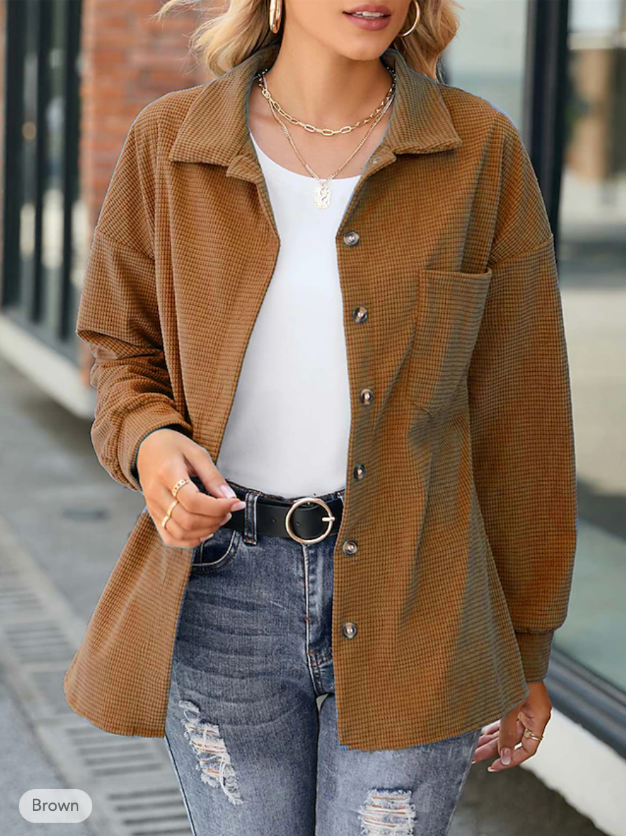 Karin | Damen Winter-Hemdjacke mit Knöpfen