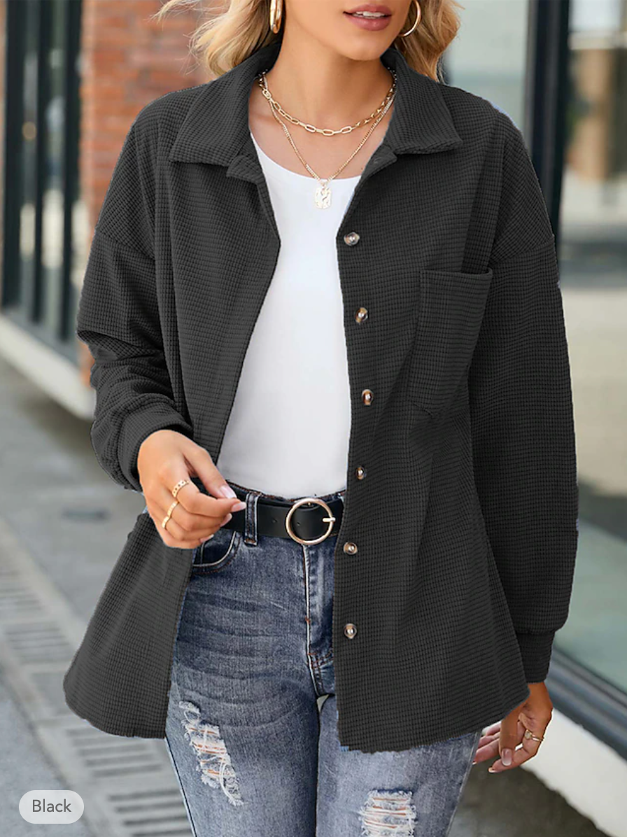 Karin | Damen Winter-Hemdjacke mit Knöpfen