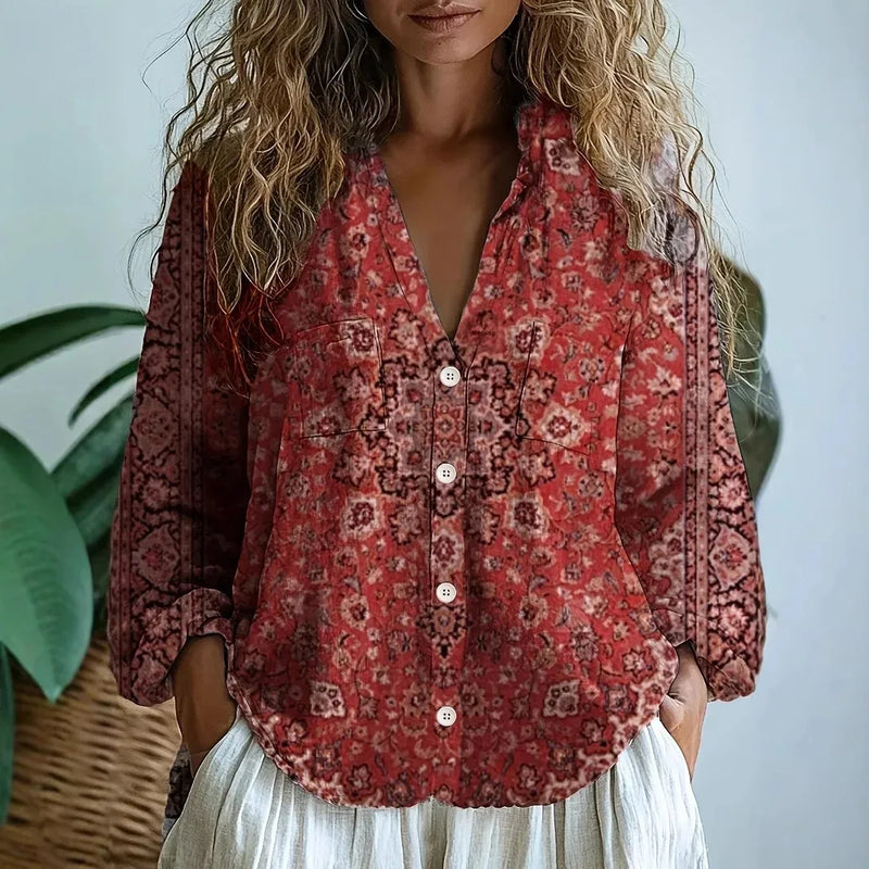 Amanda | Damen Blumen Button-Up Bluse