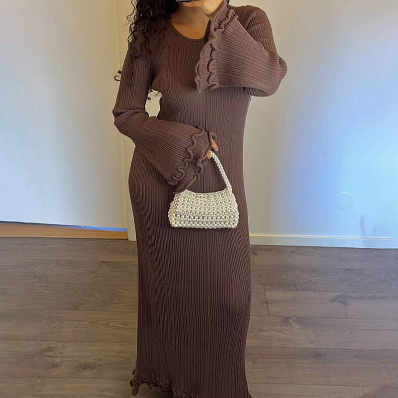 Johanna | Lange Rippkleid mit Trompetärmeln Damen