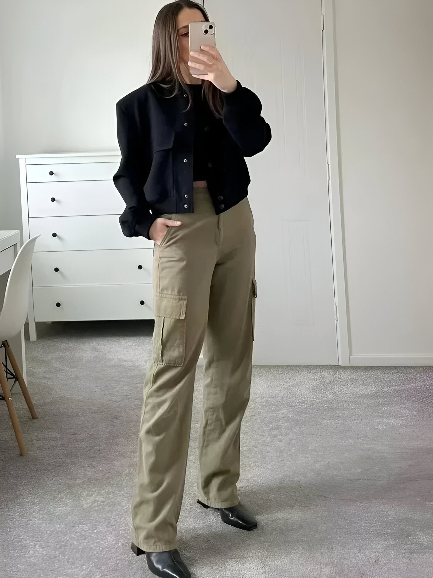 Kerstin | Damen Cropped Casual Jacke mit Taschen