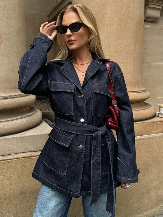 Nicole | Damen Winter-Jeanskleid mit Gürtel