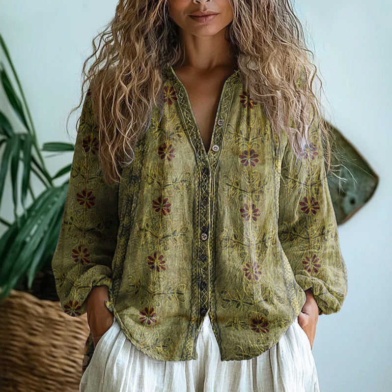 Amanda | Damen Blumen Button-Up Bluse