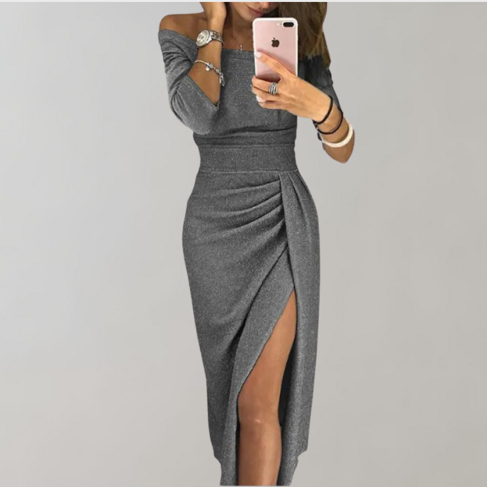 Elfriede | Schulterfreies Gerafftes Kleid Für Damen