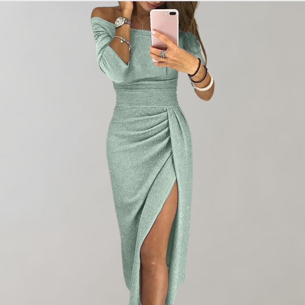 Elfriede | Schulterfreies Gerafftes Kleid Für Damen