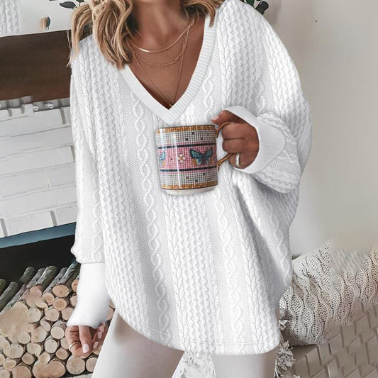 Emilia | Damen Winterpullover mit Zopfmuster und V-Ausschnitt