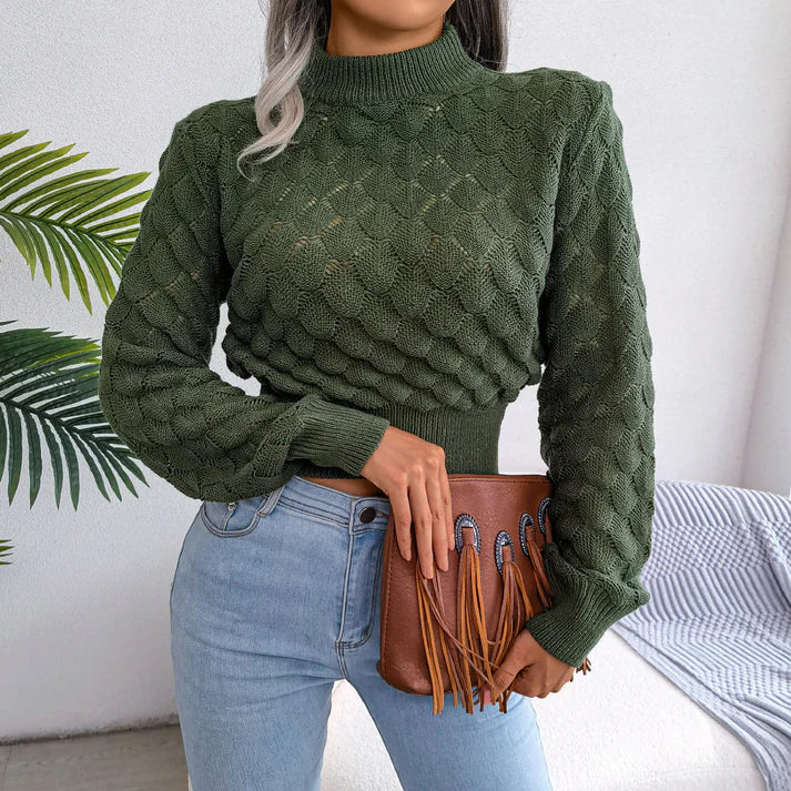 Elke | Damen Winter Strickpullover mit Hohem Kragen