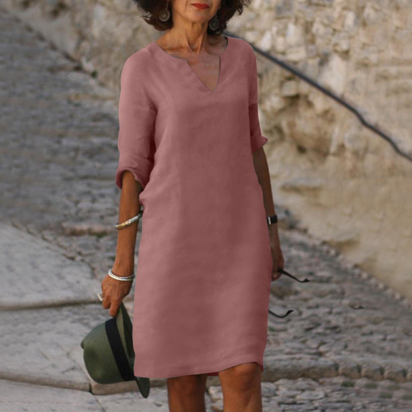 Emma | Elegantes Midi Sommerkleid mit V-Ausschnitt