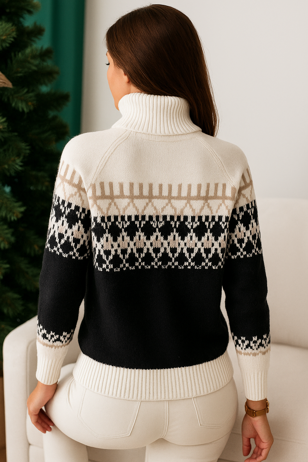 Karla | Damen Winter Rollkragenpullover mit Norwegermuster