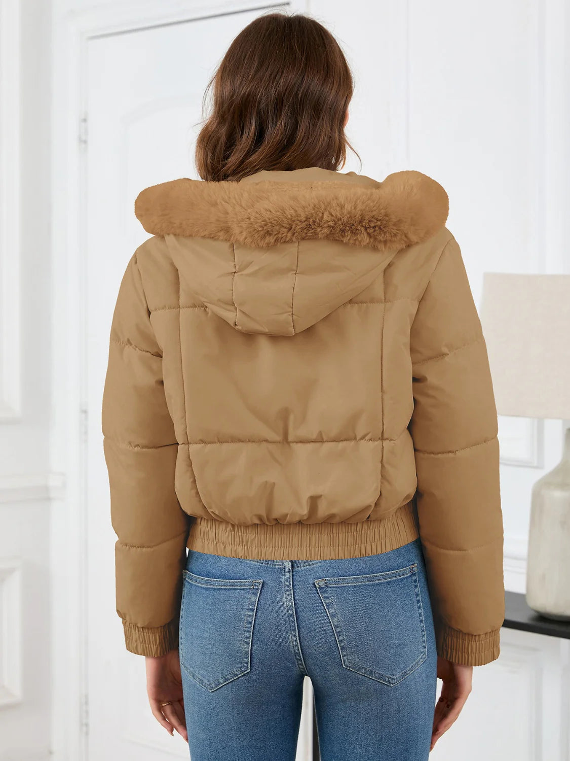Anja | Damen Winter-Pufferjacke mit Kunstfellkapuze