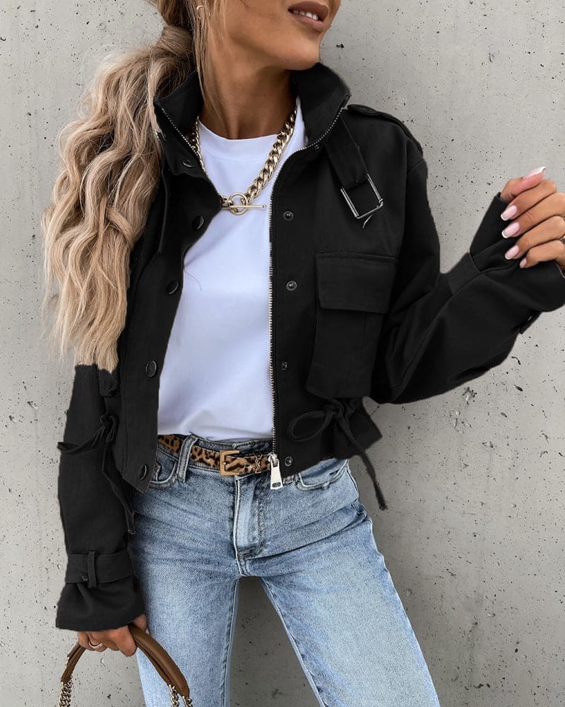 Katharina | Damen Kurze Utility Jacke mit Reißverschluss
