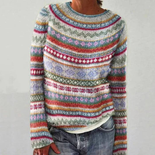 Isabella | Damen Gestreifter Winterstrickpullover