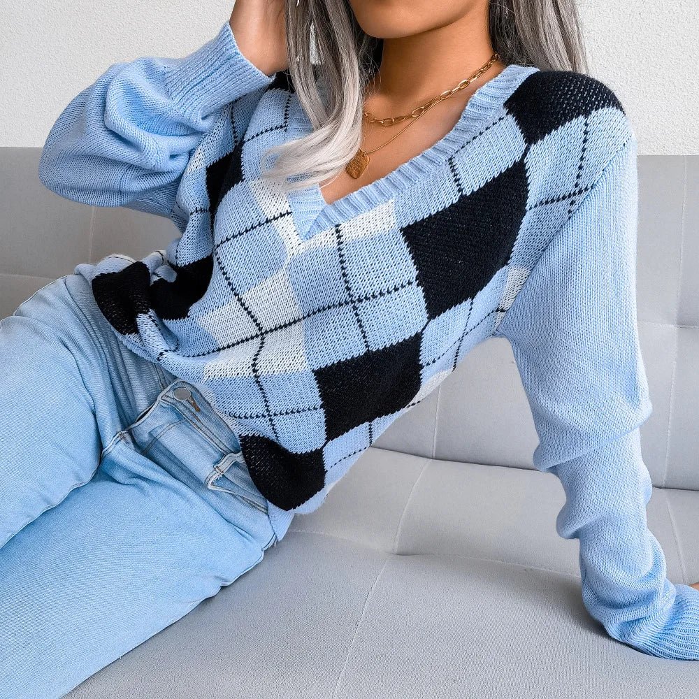 Barbara | Damen Winter-Strickpullover mit Rautenmuster und lockerer Passform