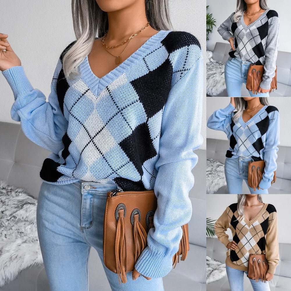 Barbara | Damen Winter-Strickpullover mit Rautenmuster und lockerer Passform