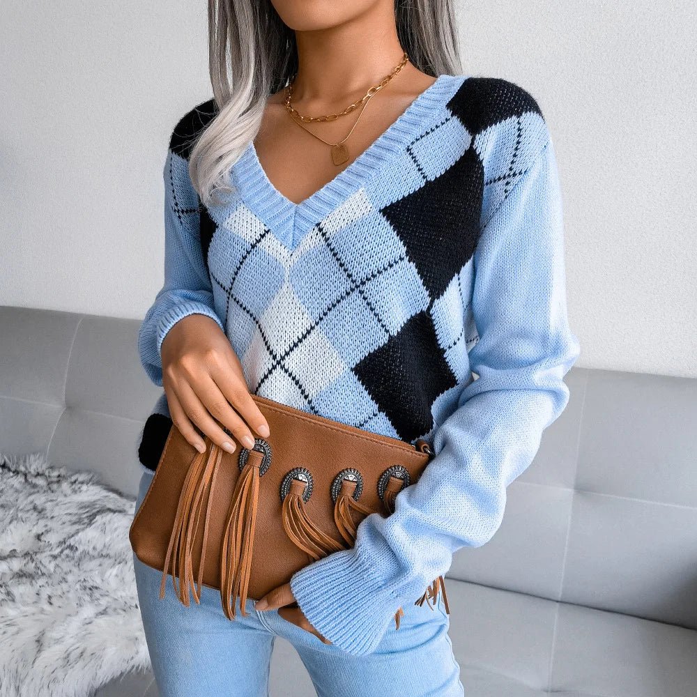 Barbara | Damen Winter-Strickpullover mit Rautenmuster und lockerer Passform
