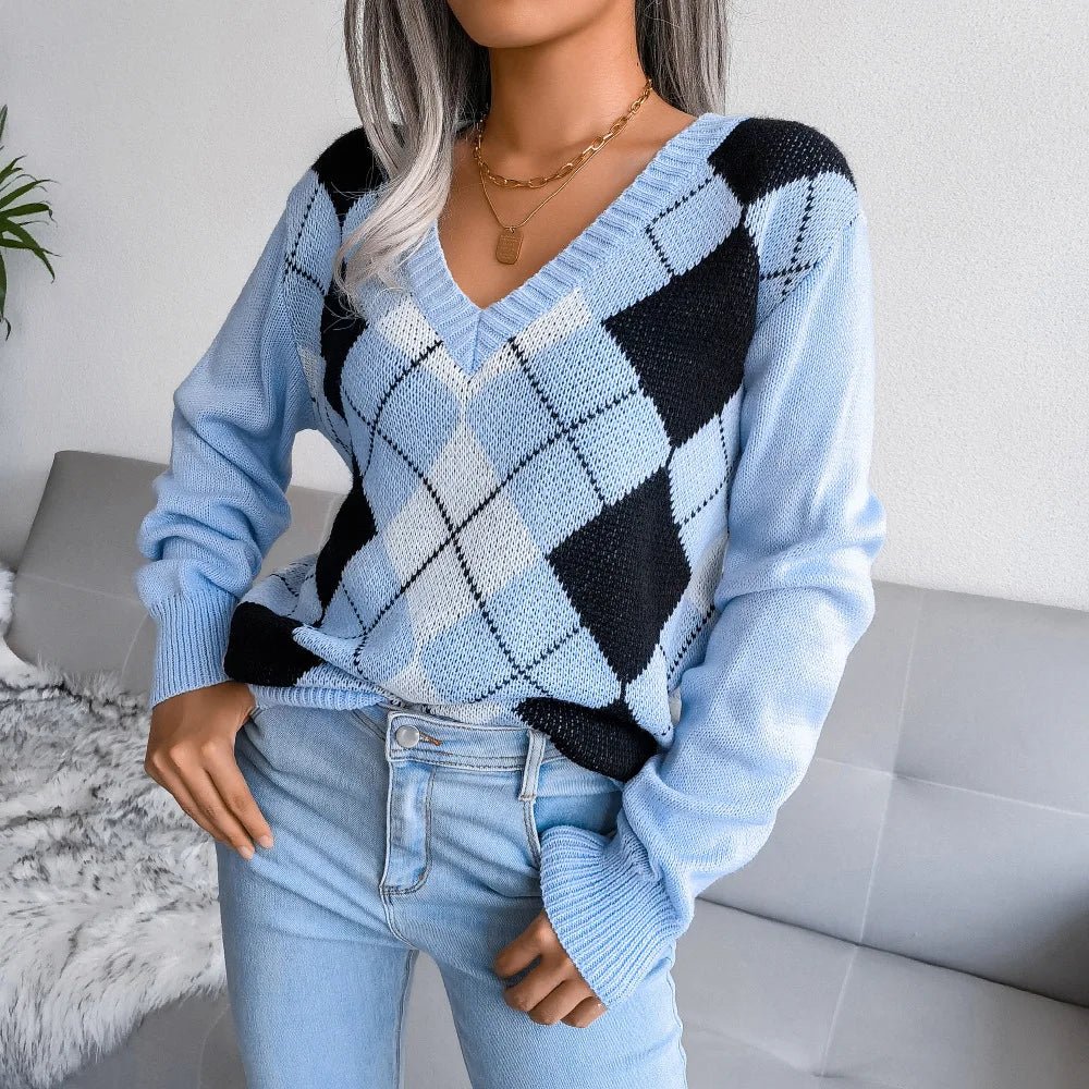 Barbara | Damen Winter-Strickpullover mit Rautenmuster und lockerer Passform