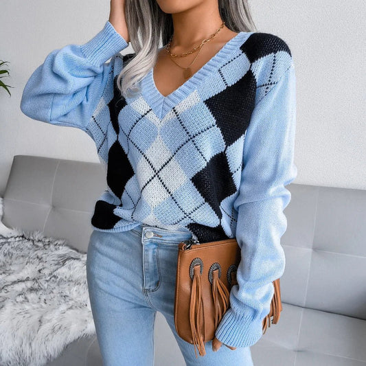 Barbara | Damen Winter-Strickpullover mit Rautenmuster und lockerer Passform