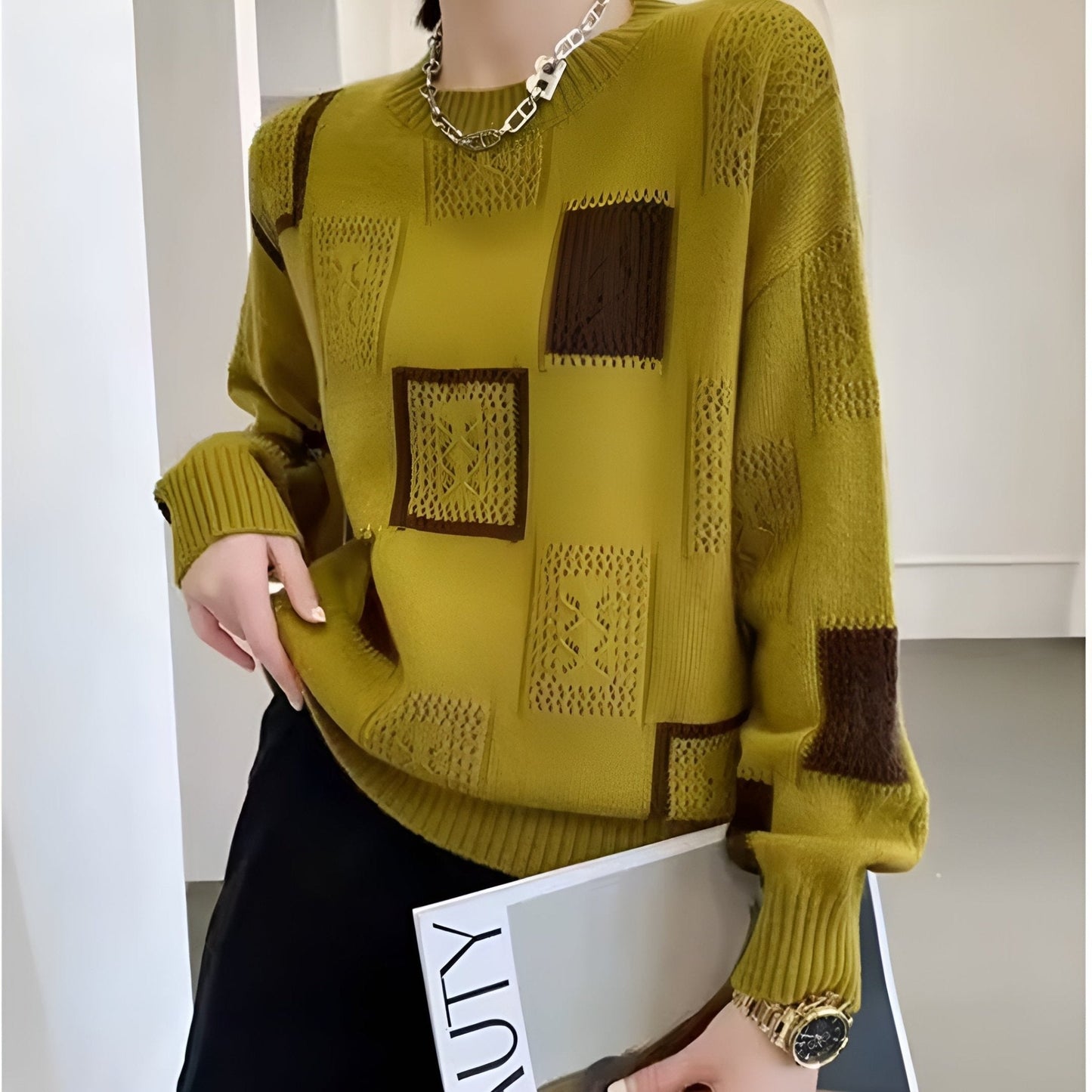 Viola | Damen Winter Strickpullover mit Blockmustern