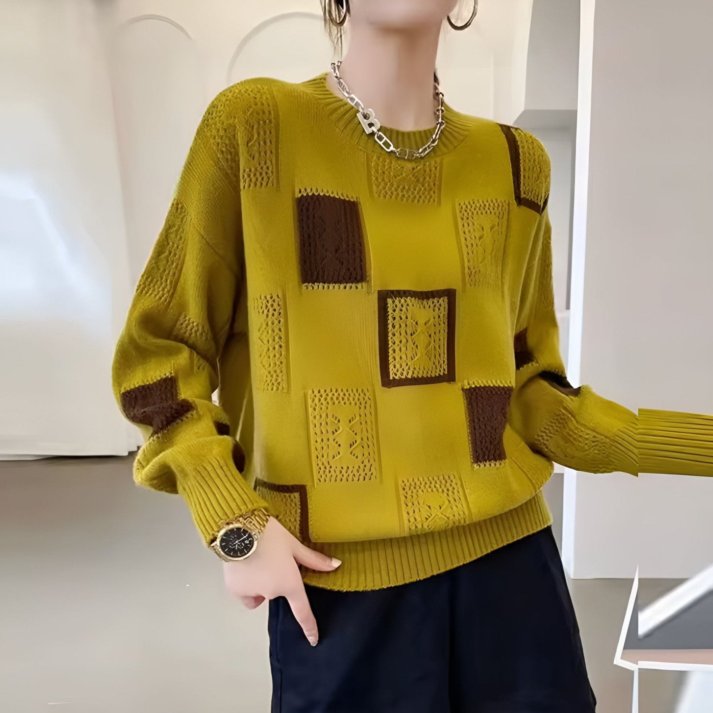 Viola | Damen Winter Strickpullover mit Blockmustern