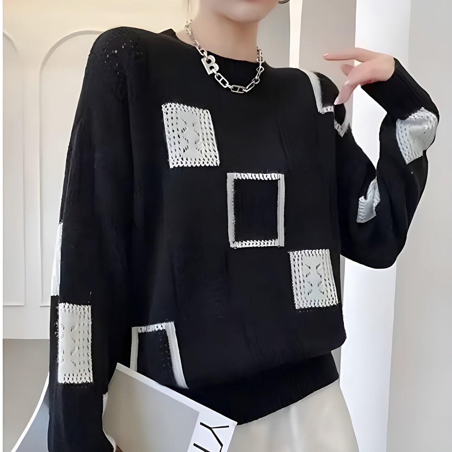 Viola | Damen Winter Strickpullover mit Blockmustern