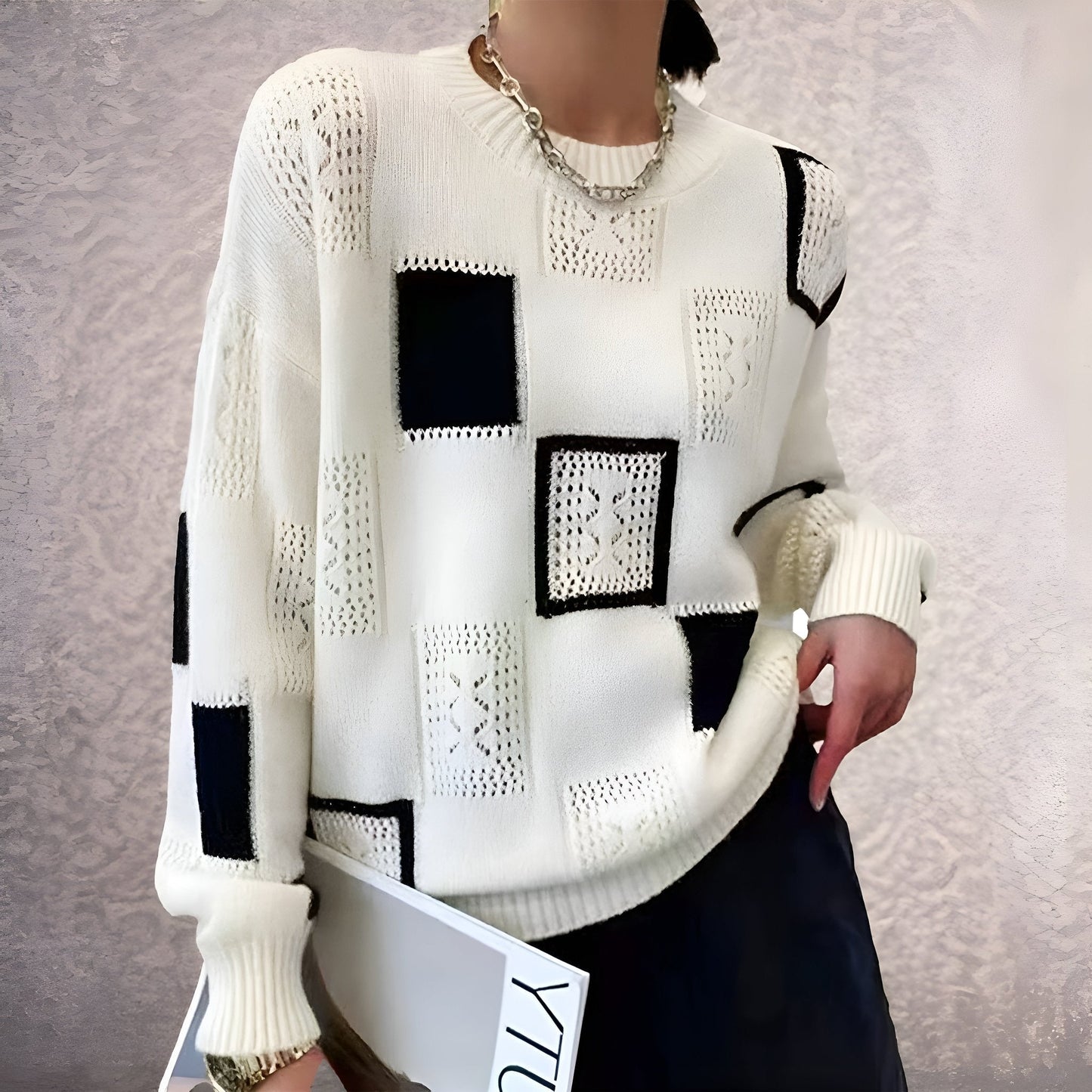Viola | Damen Winter Strickpullover mit Blockmustern