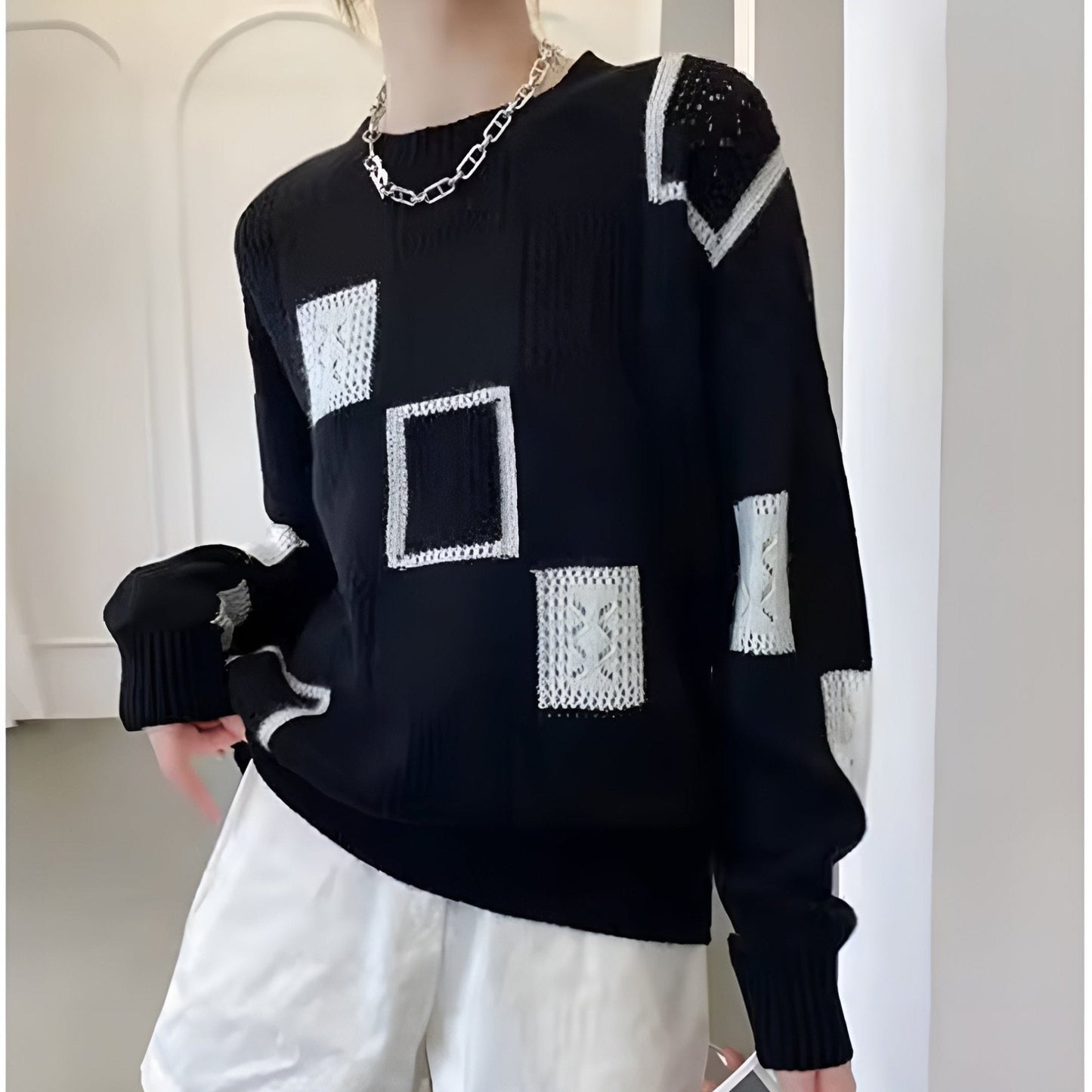 Viola | Damen Winter Strickpullover mit Blockmustern