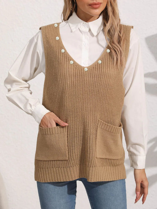 Kathrin | Damen Winter-Pulloverweste mit Perlendetails