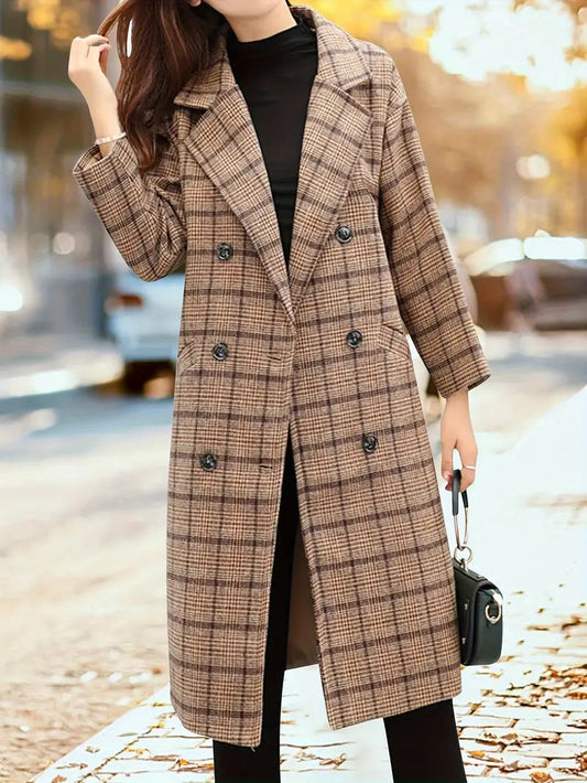 Hanna | Damen Wintermantel im Karo-Design mit Doppelreiher