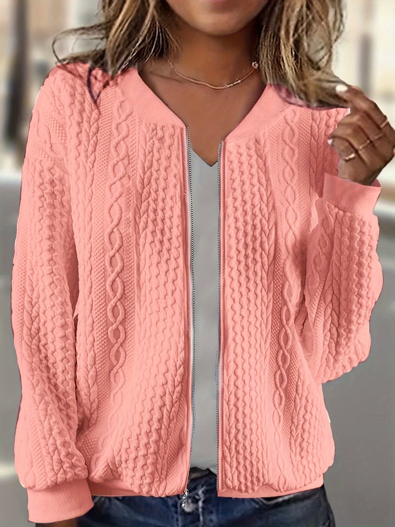 Helena | Damen Winter Zip-Up Strickcardigan mit Struktur