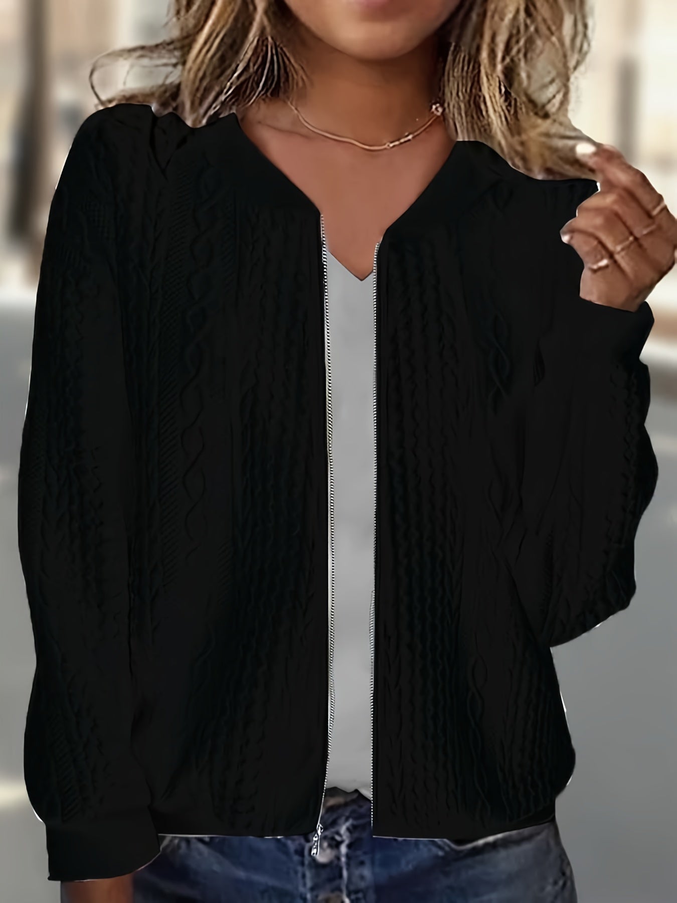 Helena | Damen Winter Zip-Up Strickcardigan mit Struktur
