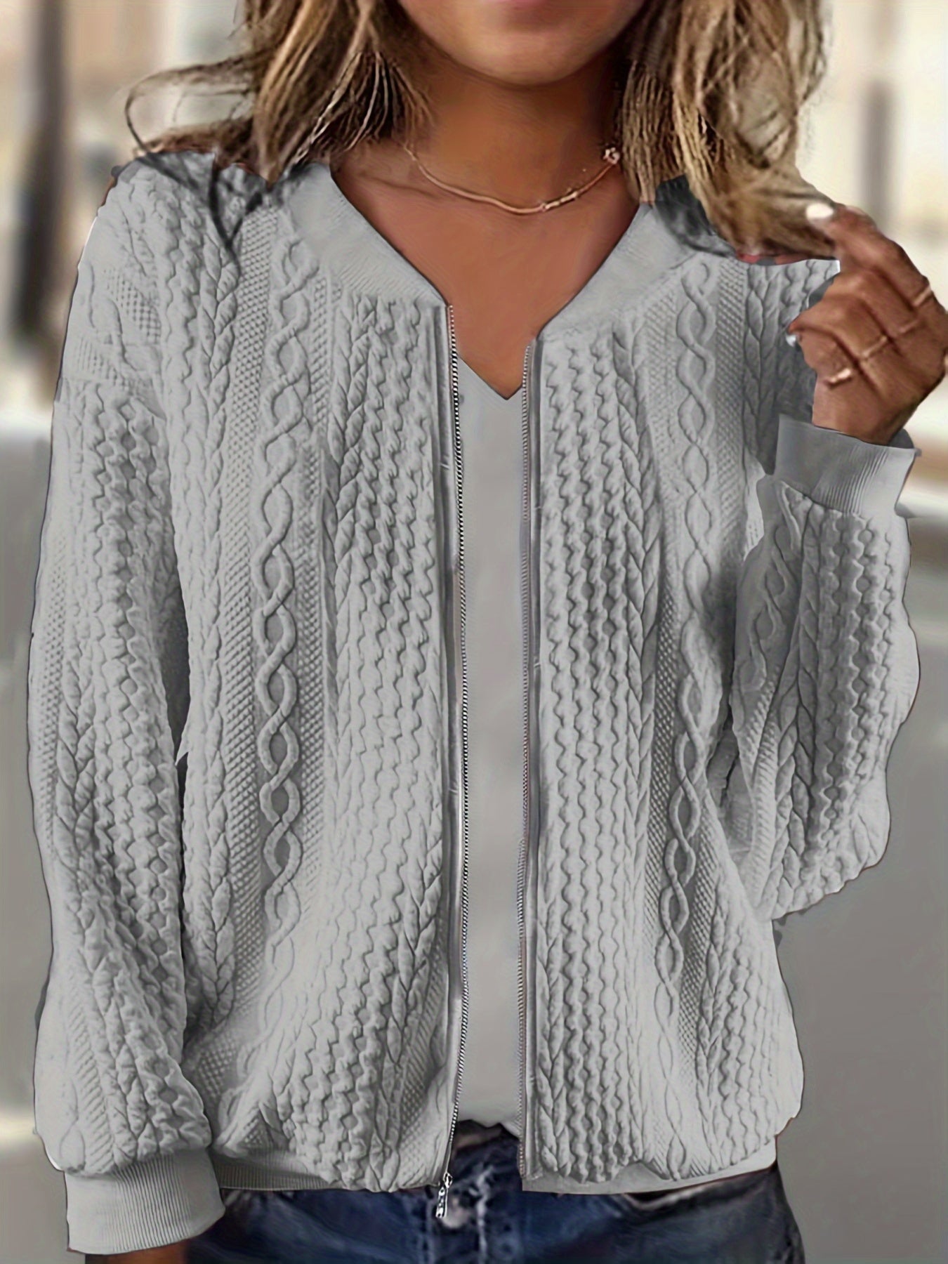 Helena | Damen Winter Zip-Up Strickcardigan mit Struktur