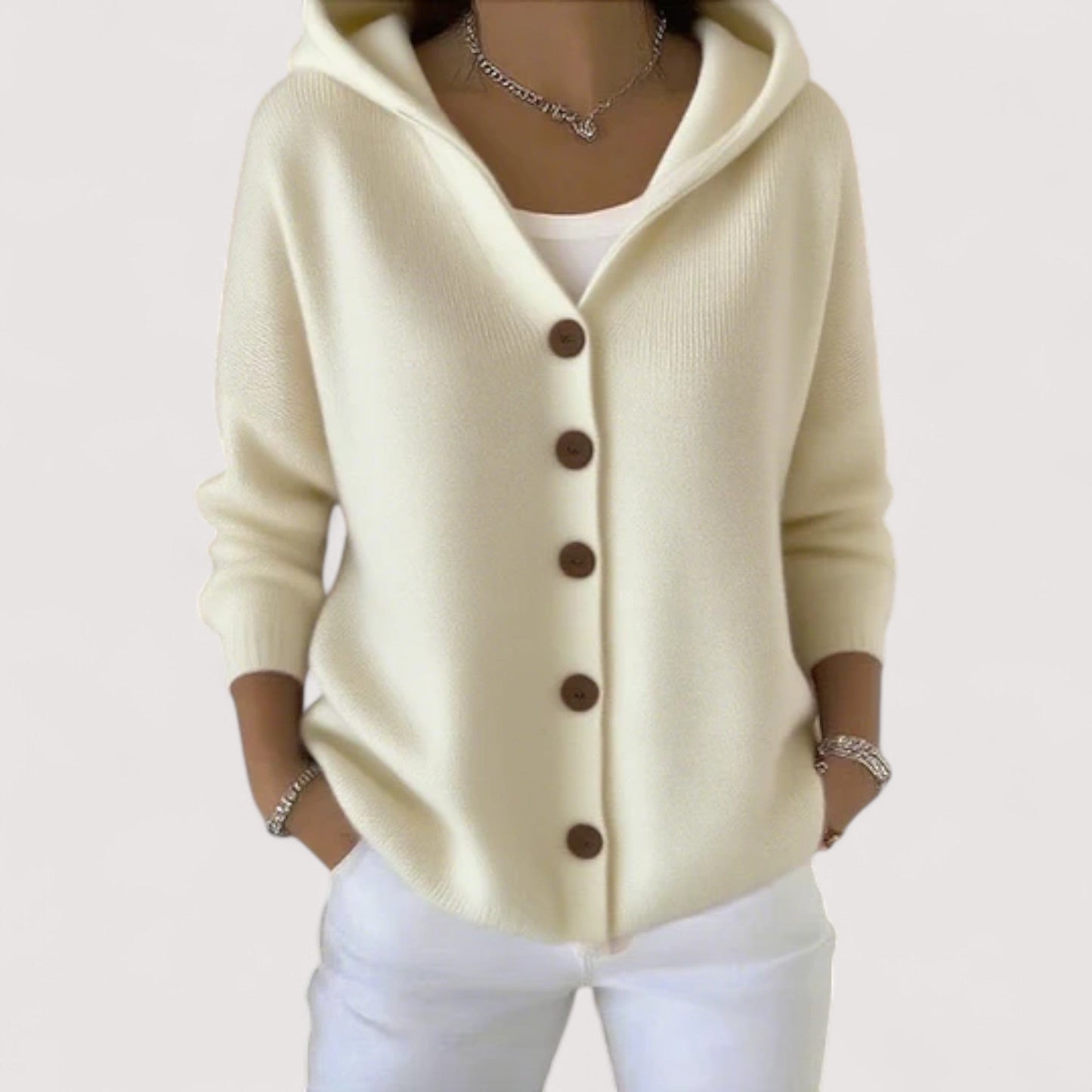 Sabrina | Damen Winter Cardigan mit Knöpfen und Kapuze