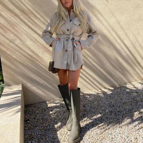 Barbara | Damen Lässiger Winter Mantel mit Gürtel