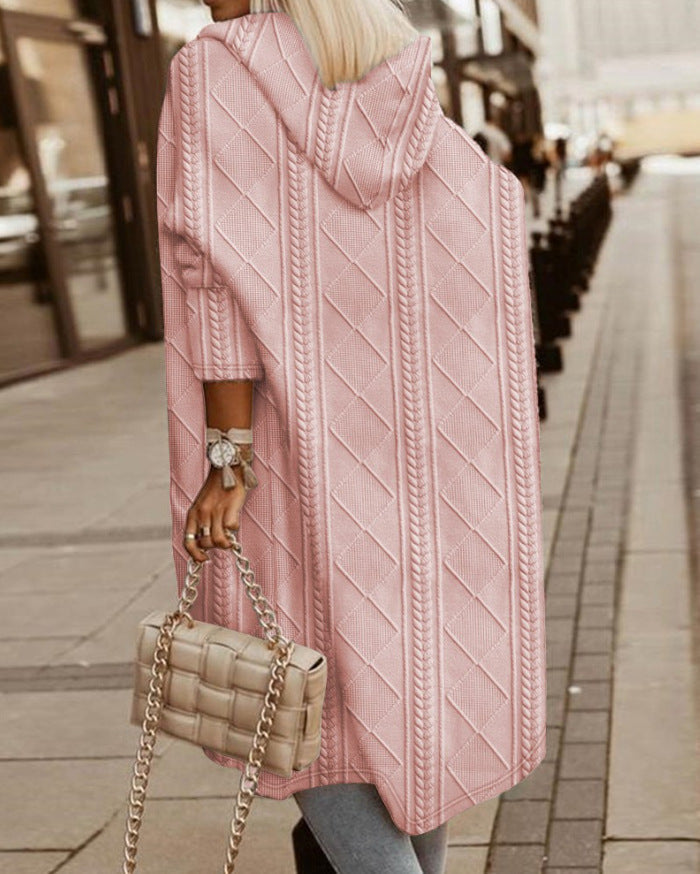 Anna | Damen Winter Strickmantel mit Kapuze und Taschen