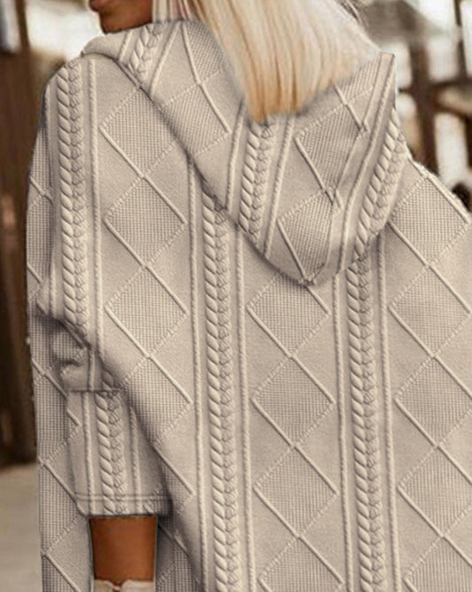 Anna | Damen Winter Strickmantel mit Kapuze und Taschen