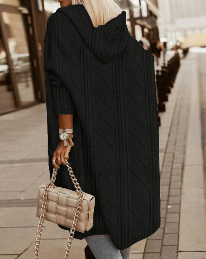 Anna | Damen Winter Strickmantel mit Kapuze und Taschen