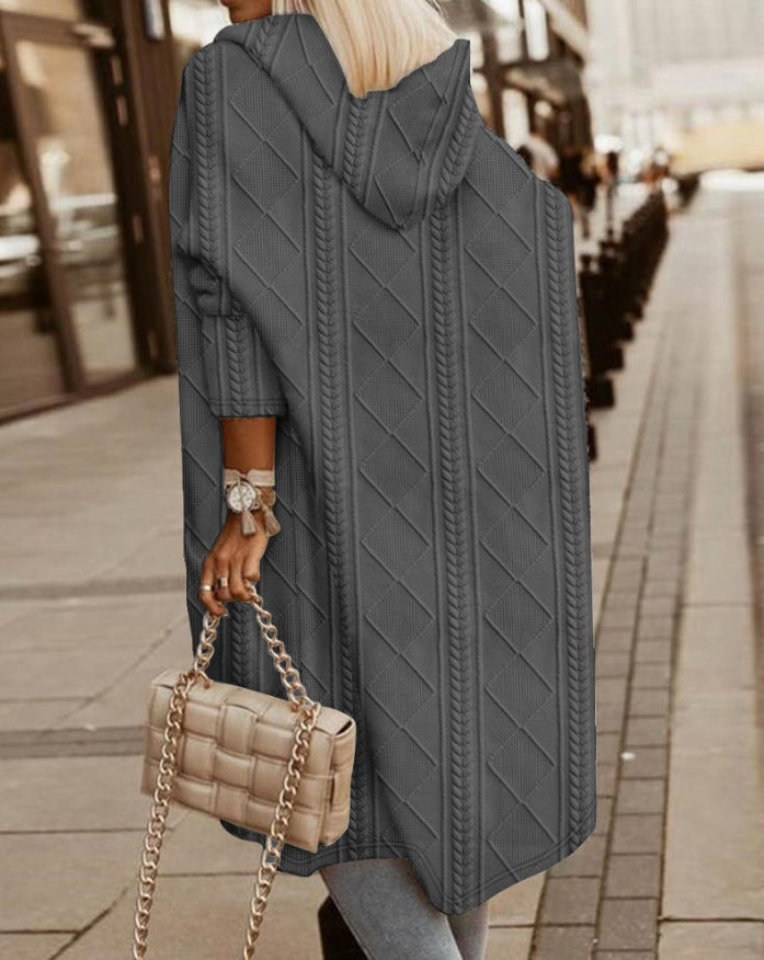 Anna | Damen Winter Strickmantel mit Kapuze und Taschen