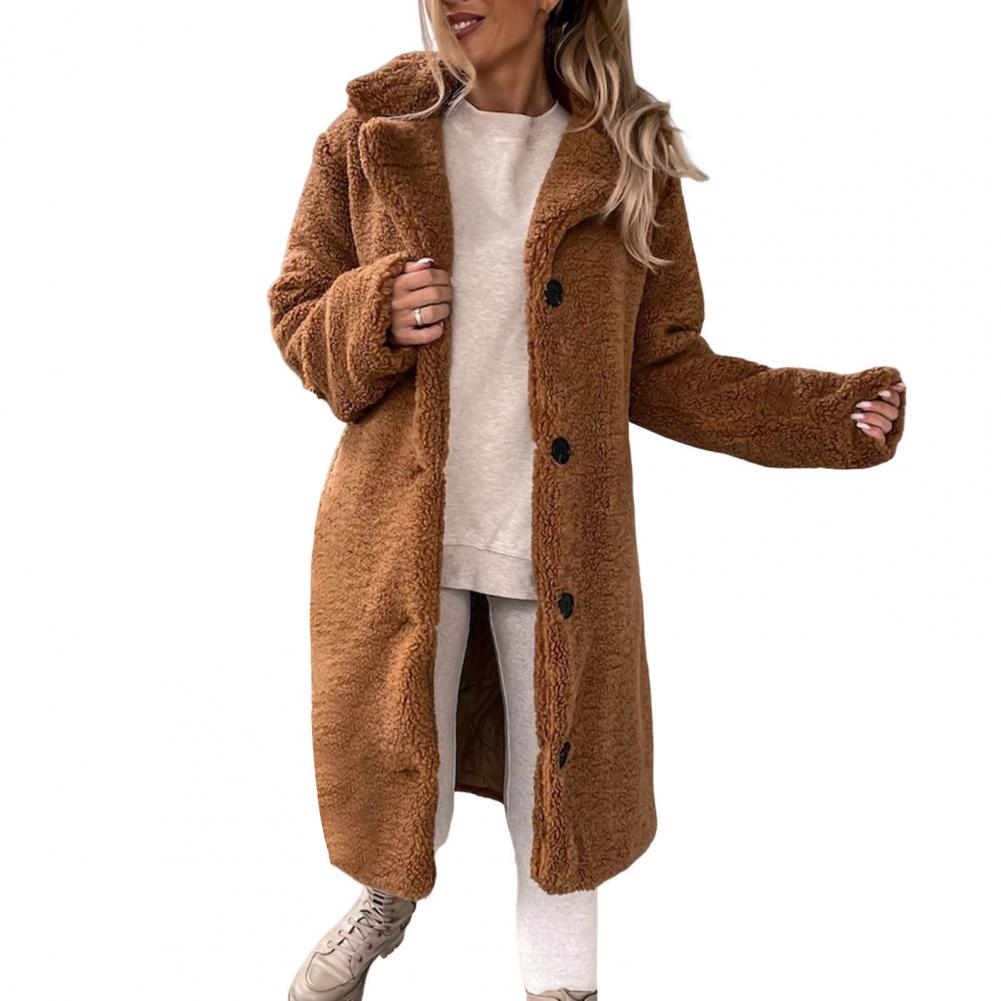 Jana | Damen Langer Teddy-Mantel mit Kunstpelz