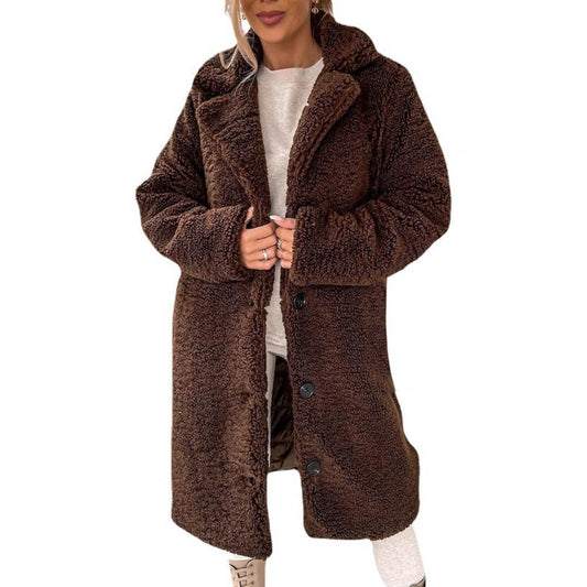 Jana | Damen Langer Teddy-Mantel mit Kunstpelz