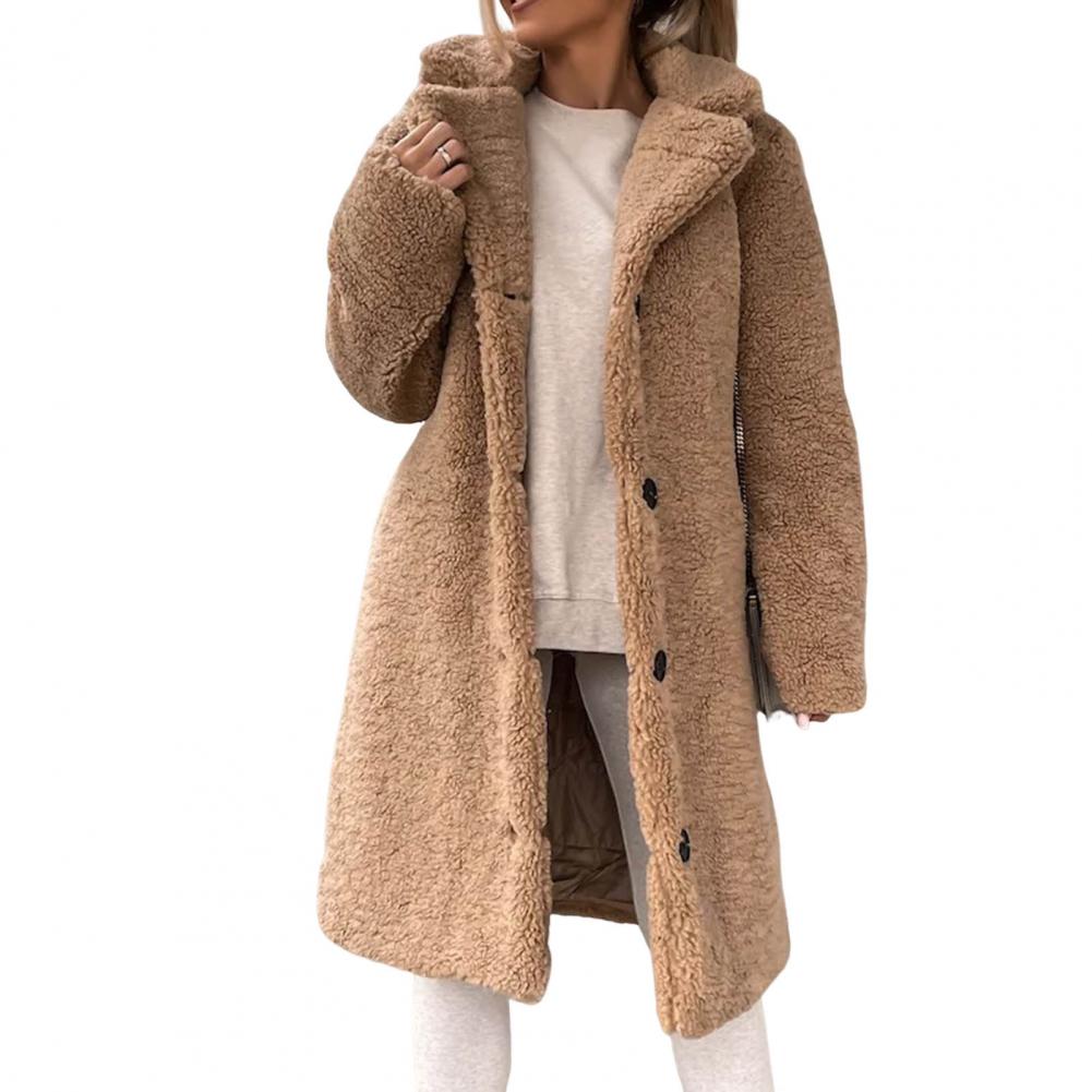 Jana | Damen Langer Teddy-Mantel mit Kunstpelz