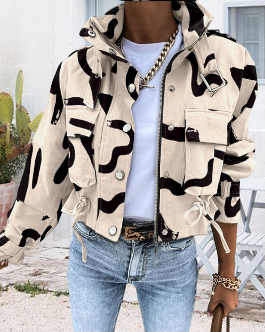 Maria | Damen Winterjacke mit Print und Reißverschluss
