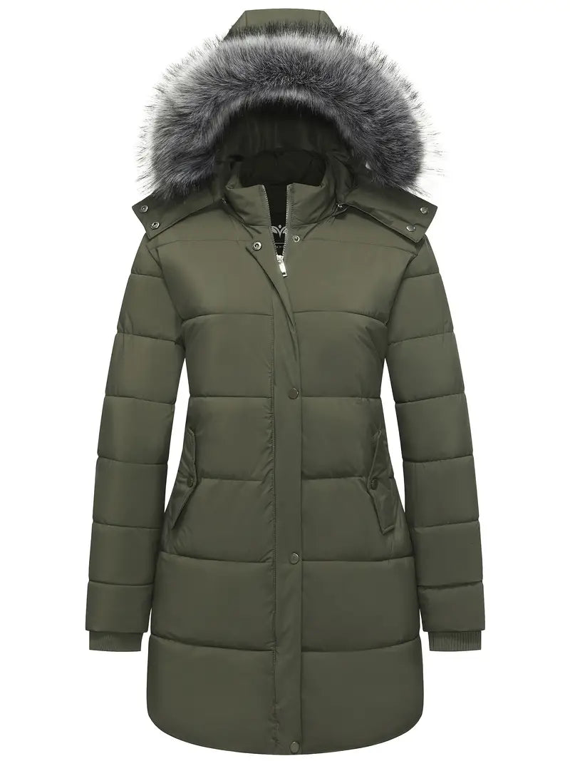 Franziska | Damen Winter-Steppmantel mit Kapuze und Fellbesatz