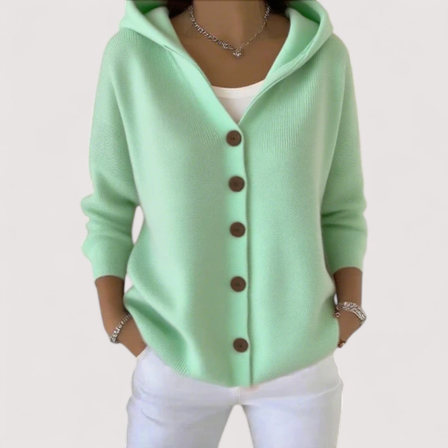 Sabrina | Damen Winter Cardigan mit Knöpfen und Kapuze