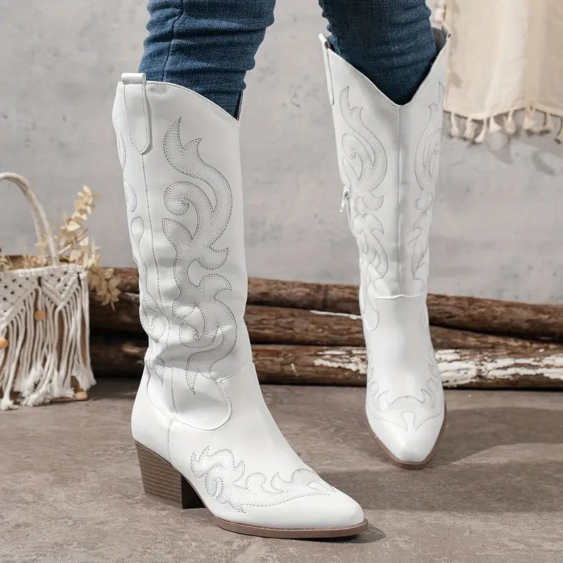 Lydia | Damen Western Kniehohe Stiefel mit seitlichem Reißverschluss