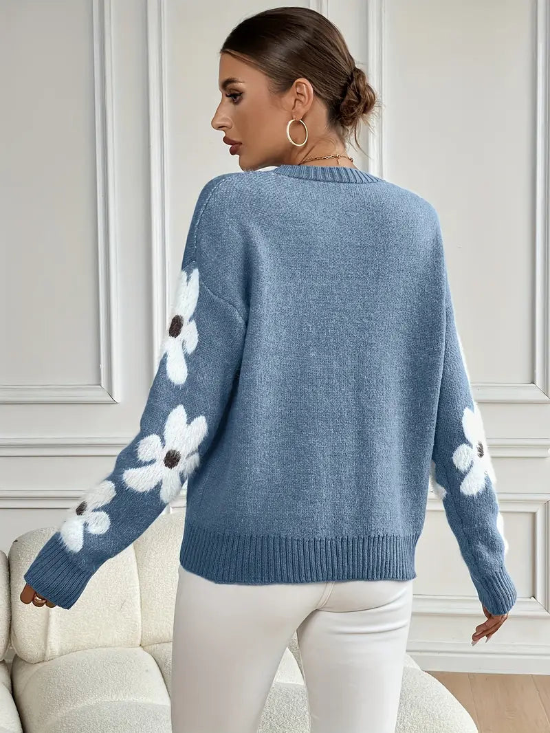 Lara | Damen Winterpullover mit Blumenmuster