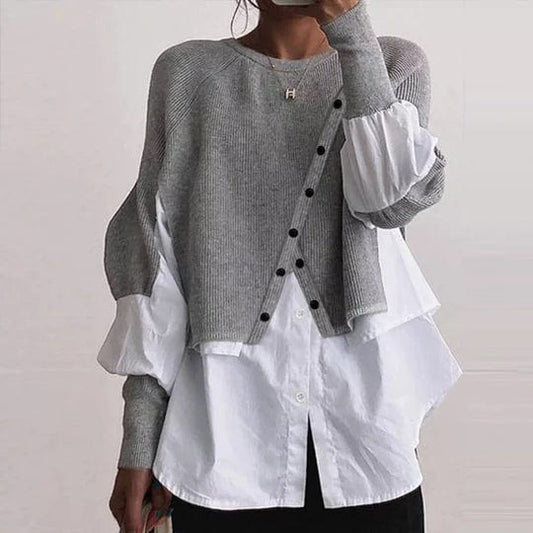 Andrea | Damen Lagenlook Stricktop mit Knopfdetail