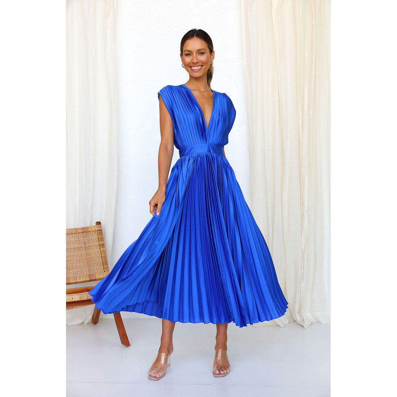 Regine | Elegantes Plissiertes Langkleid
